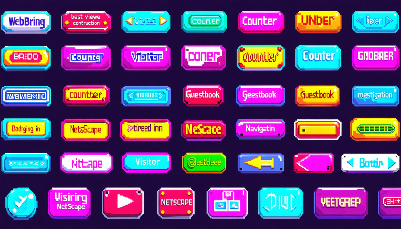 Collection of classic 90s web buttons and badges